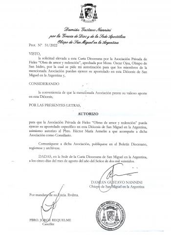 Letter of Approval from the Diocese of San Miguel