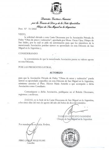 Carta de Aprobación de la Diócesis de San Miguel